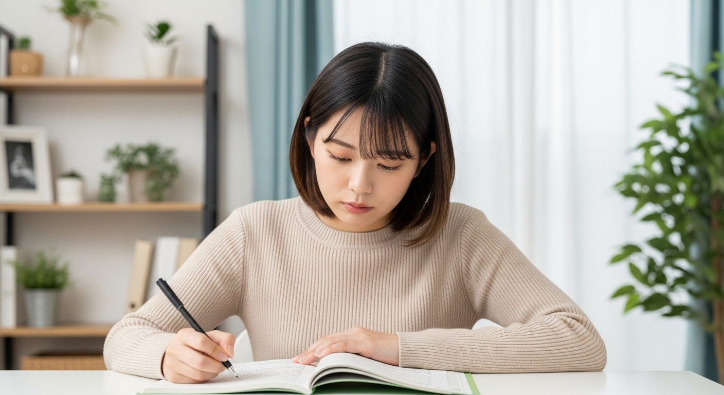 文字を書く女性